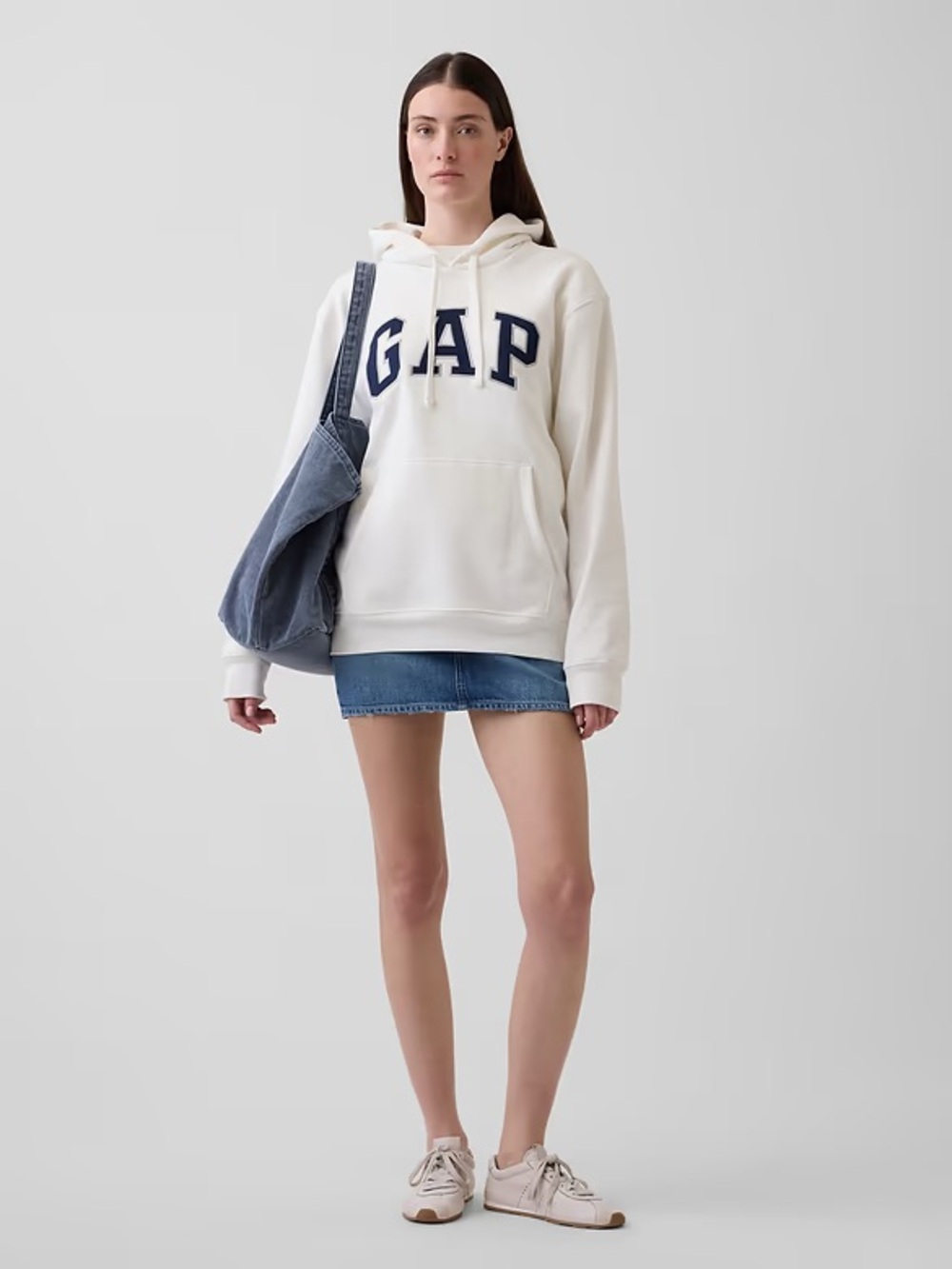 Original GAP VintageSoft Arch Logo Cream/ Off White Hoodie Pullover Navy Letters
